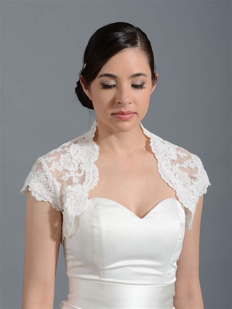 cap sleeve bridal alencon lace bolero jacket lace 059