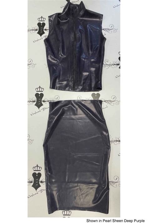 R0607 R1317 Zip Front Polo Latex Rubber Top And High Waisted Pencil