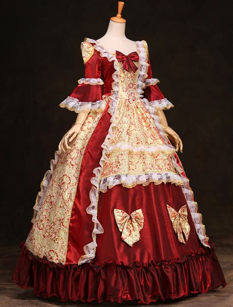 Victorian Dress Costume Rococo Fantastic Red Ruffles Ball Gown Half