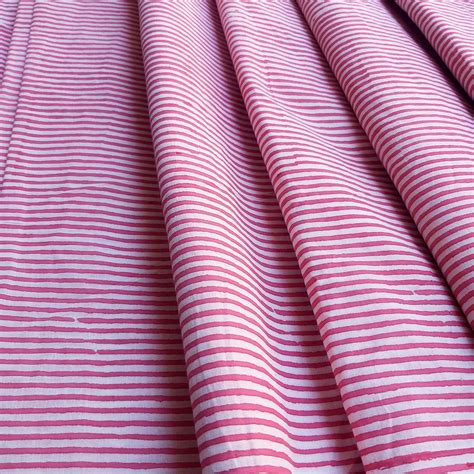 Pink Striped Design Fabric Block Print Cotton Fabric Etsy In 2021