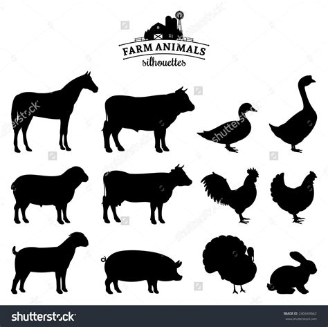 Vector Farm Animals Silhouettes Isolated On White Sheep Silhouette