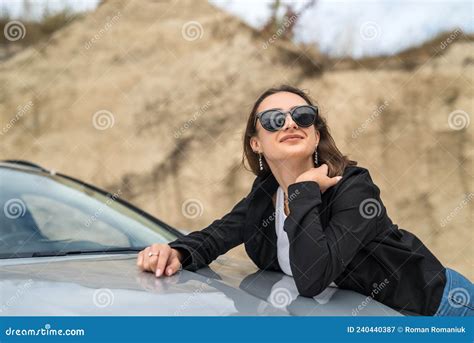 Young Beautiful Girl Posing In A Car On The Nature Traveling The Country Stock Image Image Of