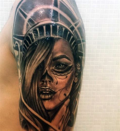 A grim reaper statue of liberty forearm tattoo. 92+ Unique Statue Of Liberty Tattoos And Meanings For Guys - Parryz.com