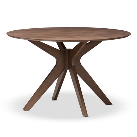Baxton Studio Monte Mid-Century Modern Walnut Wood 47-Inch Round Dining