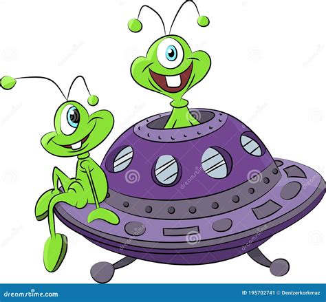 Cartoon Aliens Traveling With Their Spaceship Vector Illustration Stock