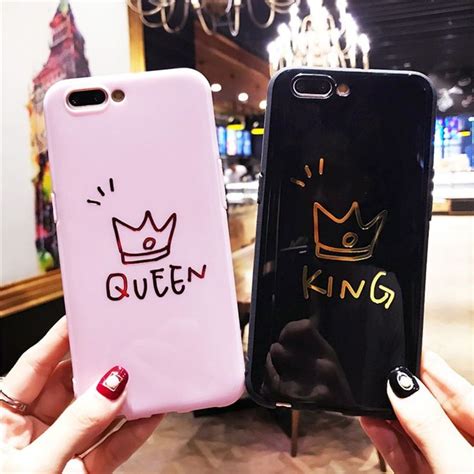 King Queen Letter Crown Pattern Couples Soft Tpu Cover Cases For Iphone
