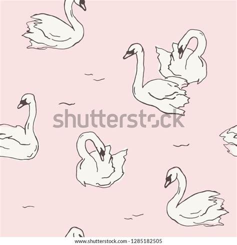 Seamless Pink Pattern Hand Drawn Swans Stock Vector Royalty Free