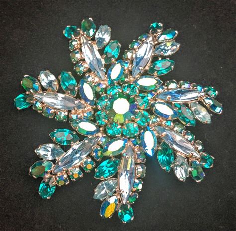 Vintage Signed Sherman Silver Tone Turquoise Rhinestone Star Brooch
