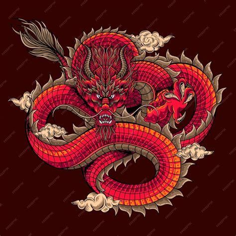 Premium Vector Chinese Dragon With Cloud Illustration