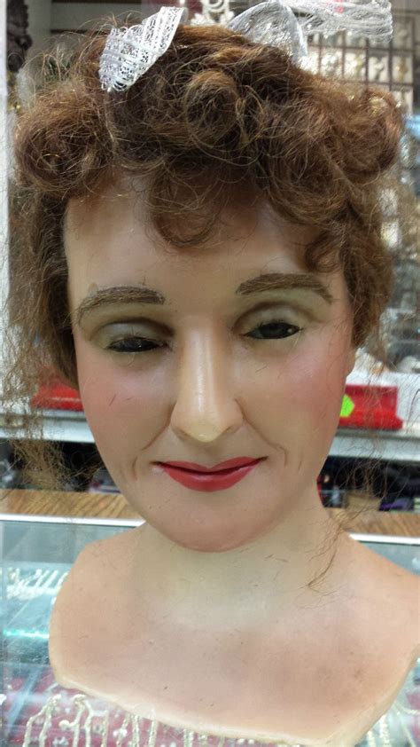 Antique Vintage Female Wax Mannequin Head Glass Eyes And Real Hair