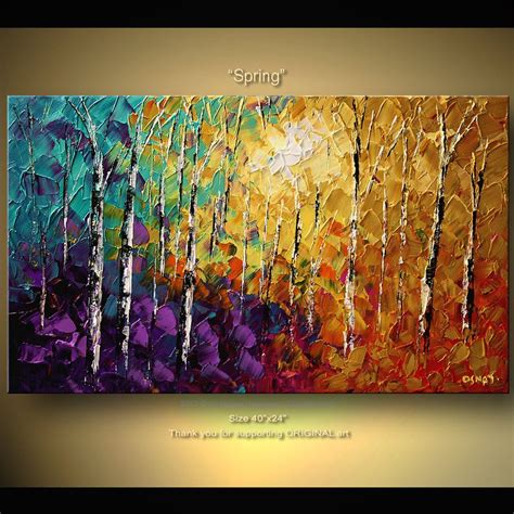 Original Abstract Tree Painting Thick Texture Of Birch Trees Painting