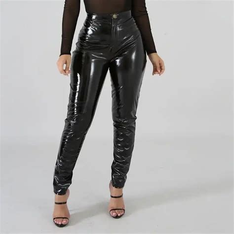 Fashion Harlem Patent Leather Pants Female Trousers Winter Thick High