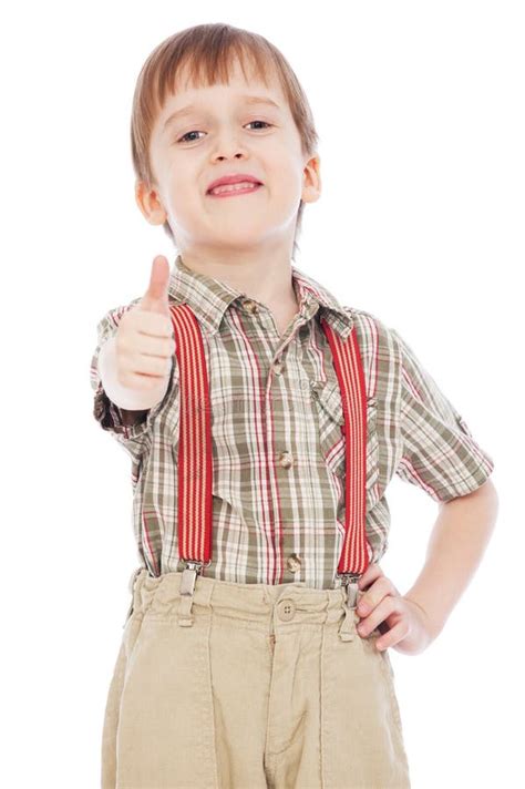 Cheerful Little Boy Showing Thumbs Up Stock Image Image Of Isolated