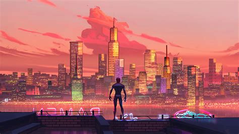 1366x768 Spiderman In Ny Sunset Laptop Hd Hd 4k Wallpapersimages