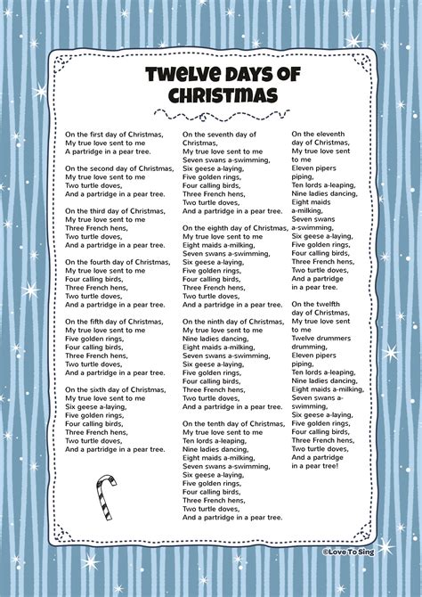 Twelve Days Of Christmas Christmas Songs Lyrics Days Of Christmas