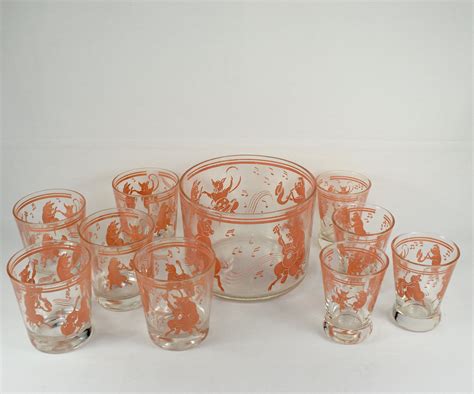 Hazel Atlas Pink Musical Dancing Pigs Cocktail Glasses And Ice Etsy