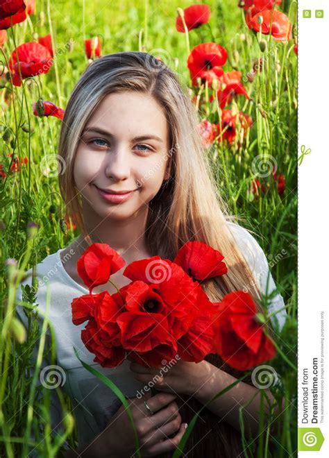 Young Girl In The Poppy Field Stock Image Image Of Happy Flowers 76599721