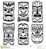 Tiki God Totem Faces Hawaiian Google Statues Polynesian Statue Tattoo Masks Vector sketch template
