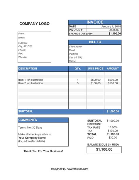 Billing Invoice Template Billing Invoices NuTemplates