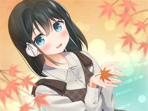 Wallpaper Cute Anime Girl Blushes Maple Black Hair Blushes