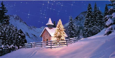 Deutsch als fremdsprache für kinder: Romantische Weihnachtskarte Bergkapelle und leuchtender Baum bei Nacht - Weihnachten ...