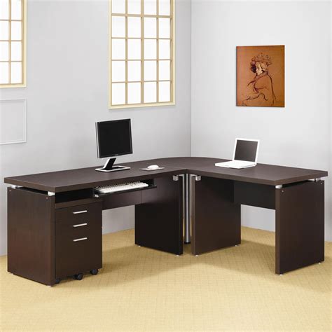 Contemporary Dark Cappuccino L Shape Desk Office Sets