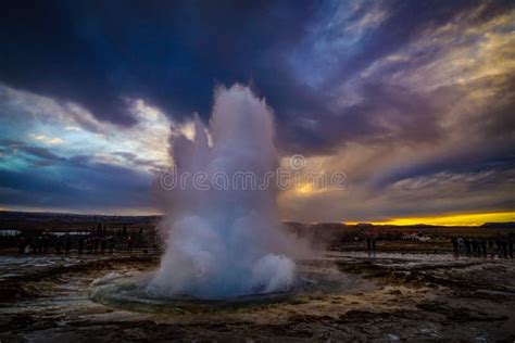 Geysir Geyser And Sunrise Iceland Stock Image Image Of Splash