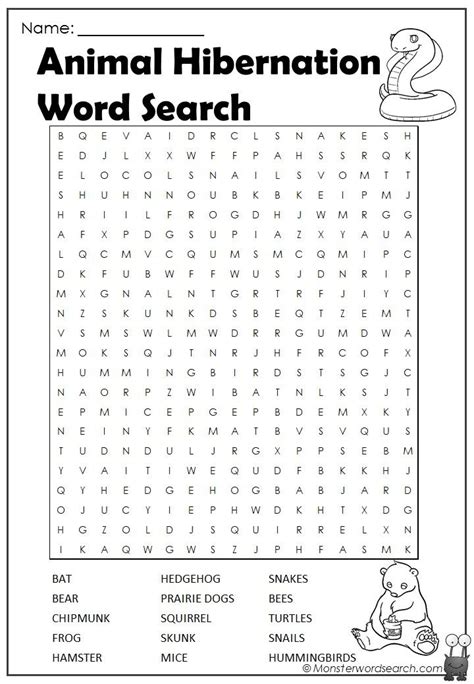 Animal Hibernation Word Search Word Puzzles For Kids Word Find Kids