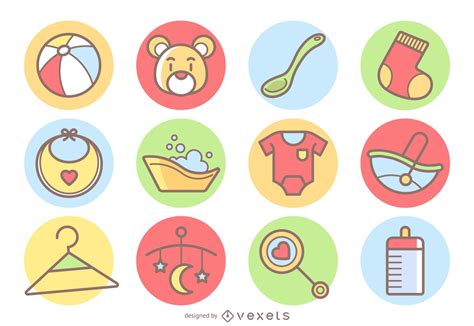 Cute Baby Icons Set Vector Download