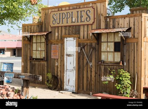 Old West Style Supply Store Facade In The Mojave Desert Town Of Stock