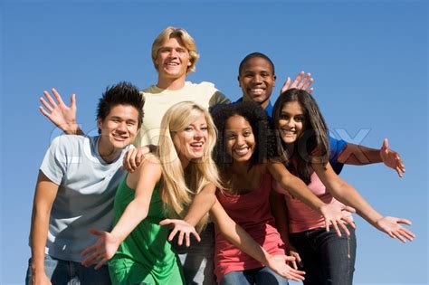 Group Of Six Friends Having Fun Outside Stock Image Colourbox