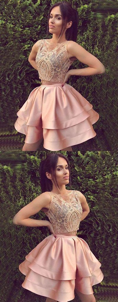 Cute Round Neck Lace Pink Short Prom Dress Pink Cute Homecoming