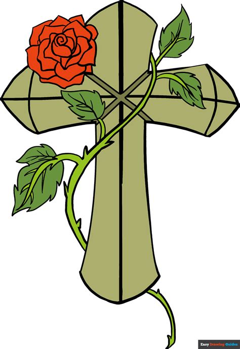 How To Draw A Cross With A Rose Easy Drawing Guides