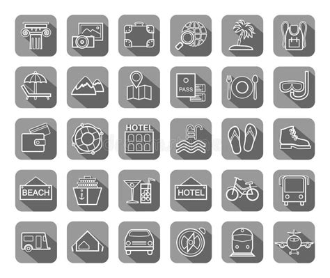 Travel Vacation Tourism Recreation Icons Flat Outline Vector