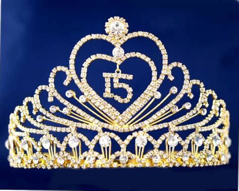 Clear Gold Quinceanera Tiara Crown Sweet 15 Diadem Mis Quince Anos With
