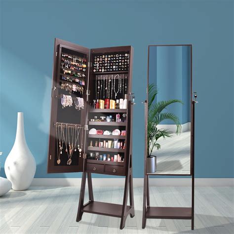 Zimtown Led Jewelry Cabinet Standing Armoire Organizer Full Size Mirror
