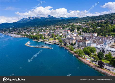 Aerial View Evian Evian Les Bains City Haute Savoie France Stock Photo
