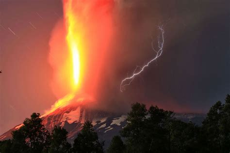 Volcano Mountain Lava Nature Landscape Mountains Fire Lightning Storm