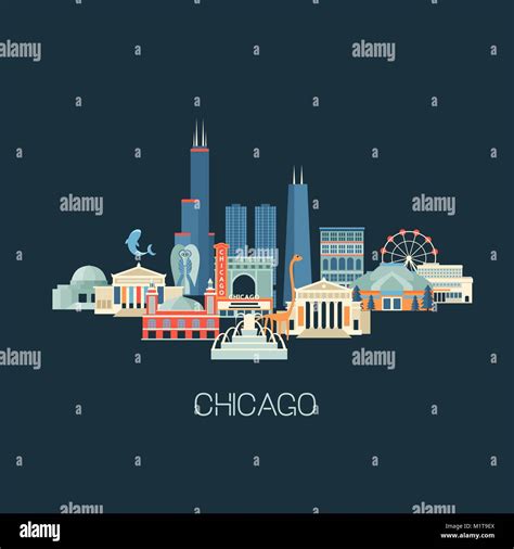Chicago Skyline Landmark Paisaje Urbano Famosos Monumentos