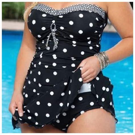 Two Piece Plus Size Dots Print Swimwear Skirt Design Fashion