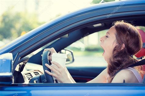 Sleepy Tired Fatigued Woman Driving Her Car — Stock Photo