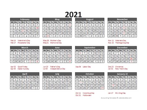 2021 Accounting Calendar 5 4 4 Free Printable Templates