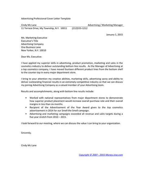 Advertising Professional Cover Letter Template in Word and Pdf formats