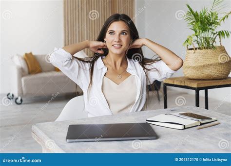 Beautiful Brunette Woman Has Completed Business Project Is Happy Girl