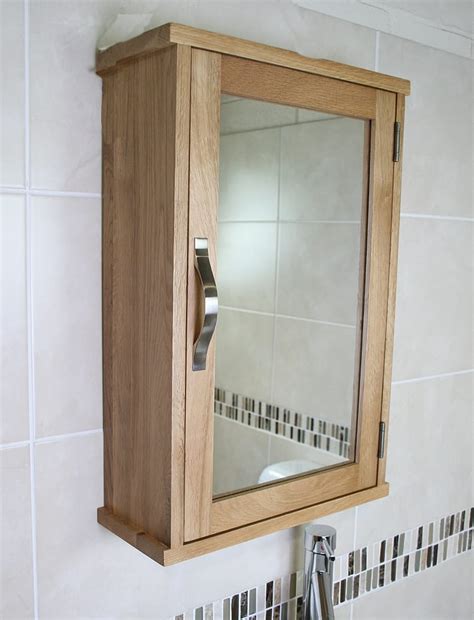 Large Wall Hung Mirror Cabinet In Solid Oak 750mm X 380mm Bathroom