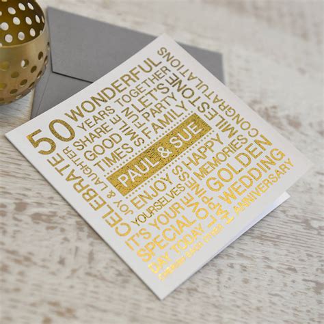 Personalised Metallic Golden Wedding Anniversary Card By A Type Of