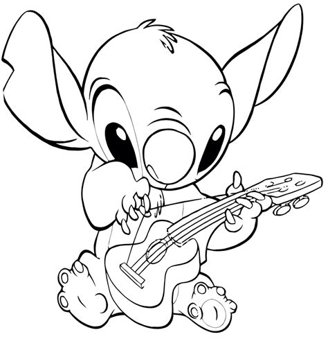 Stitch Playing Guitar Coloring Page Free Printable Coloring Pages For