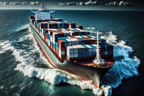 Cargo Ship With Vessels Cruising In Blue Sea Stock Photo Image Of