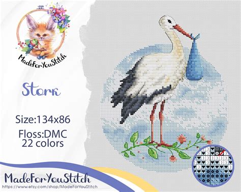 Stork Counted Cross Stitch Pattern Pdf Birth Announcement Etsy