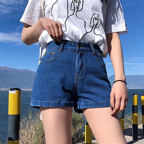 Korean High Waist Denim Short Womens Shorts Shopee Malaysia